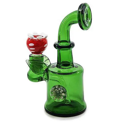 Green glass mushroom-themed bong mini water pipe with flower bowl for hemp wraps