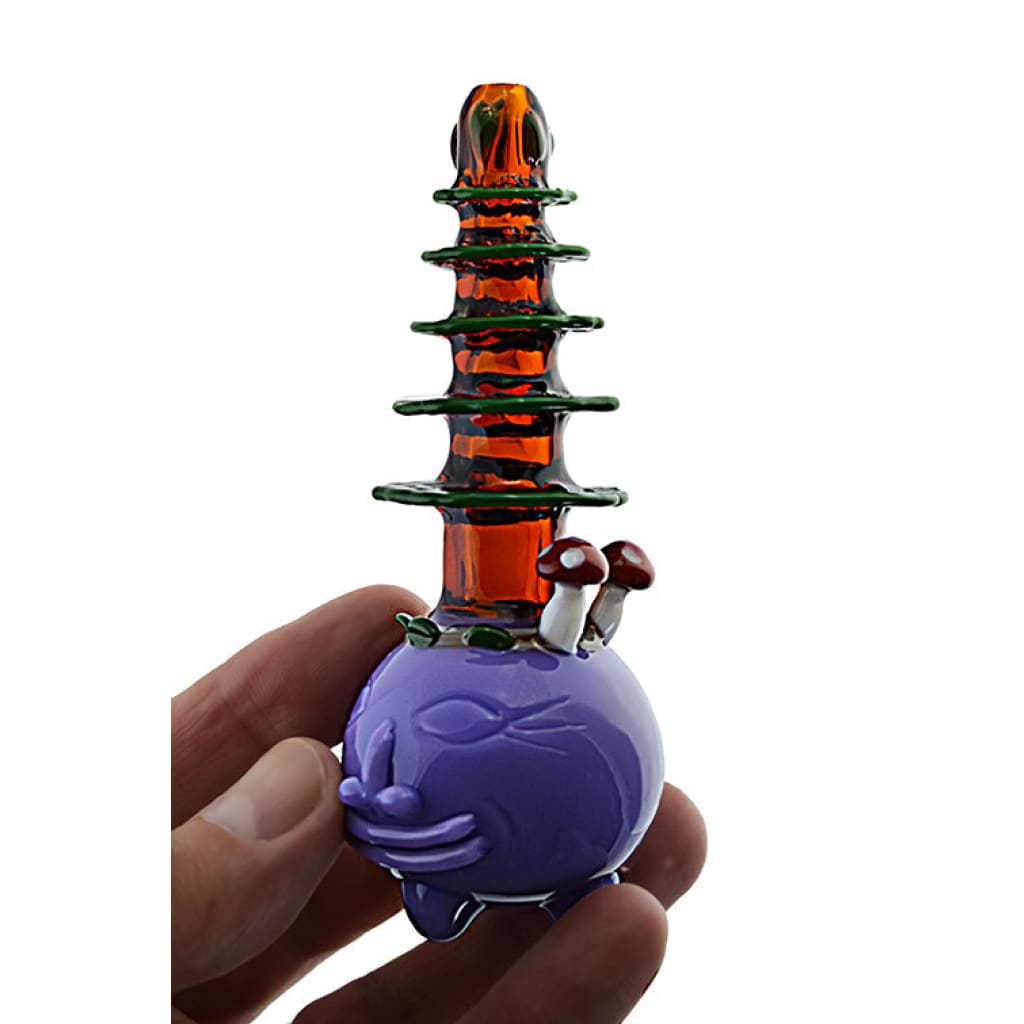 Mushroom Pine Tree Glass Pipe With Colorful Design To Make Your Sesh Stand Out!
