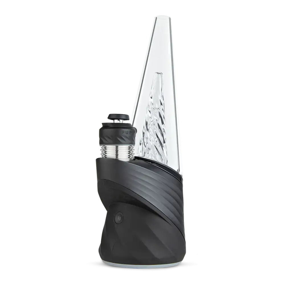 Black and white Puffco Peak Pro dabbing device with 3DXL chamber and joystick cap