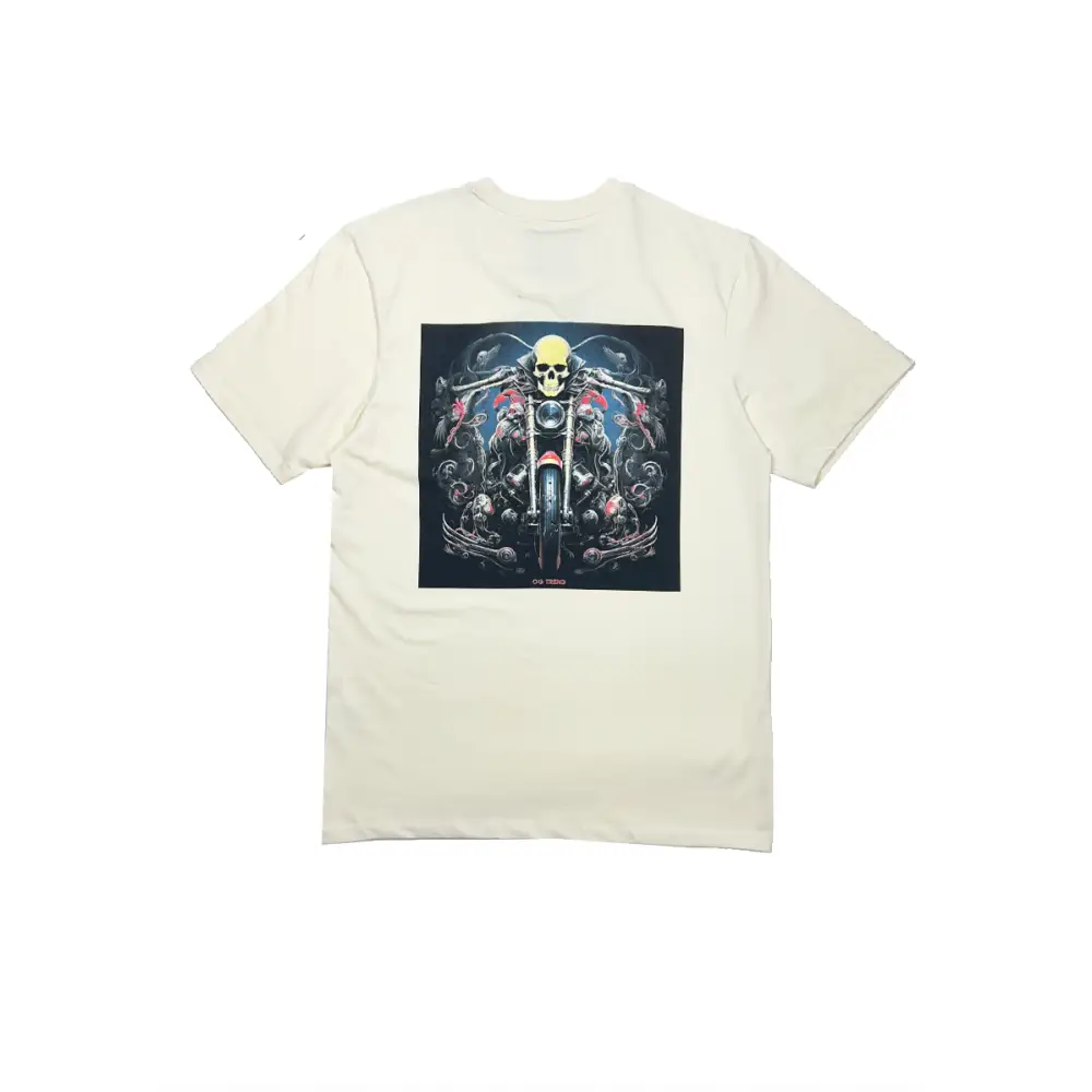 Off-white Rider’s Half Sleeve T-shirt featuring skull and motorcycle graphic on back