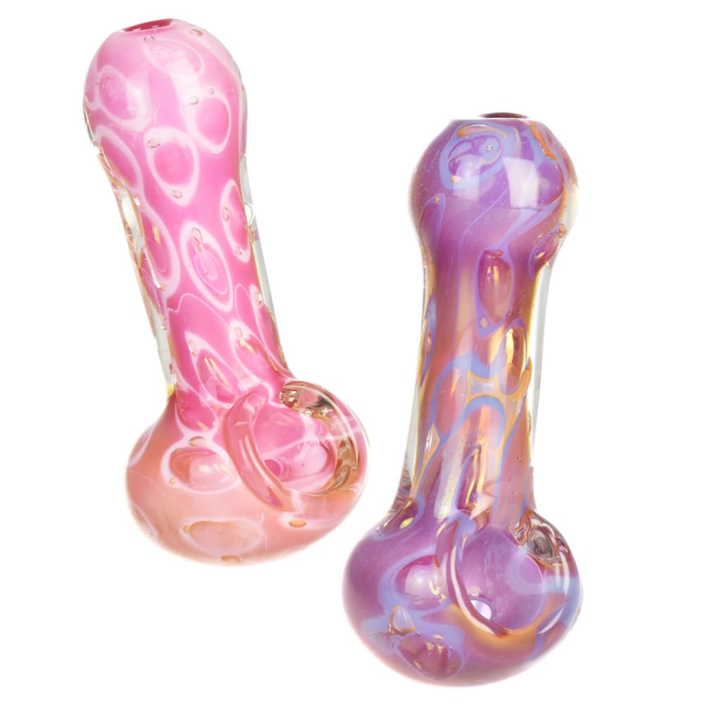 Two colorful Pastel Bubbles Spoon Pipes with swirled patterns and sturdy borosilicate glass