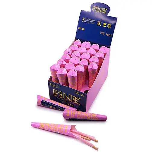 Pink pre-rolled cones Breast Cancer Org premium pink and gold rolling papers box