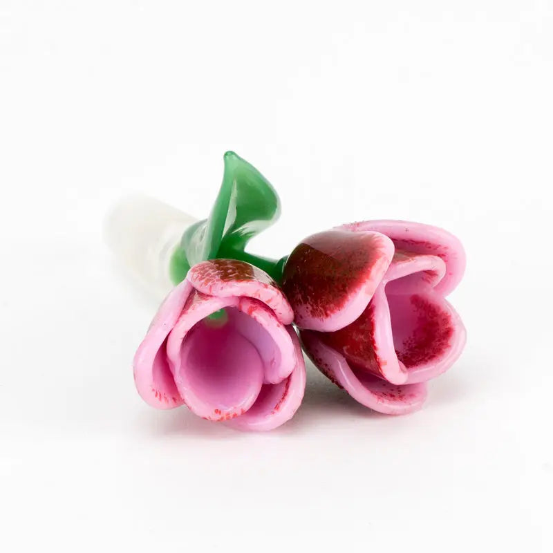 Pink tulip bowl piece by Empire Glassworks with red and pink glass