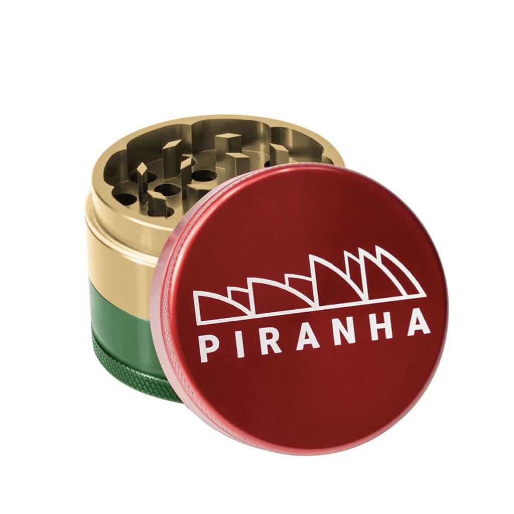 Piranha Aluminum 3-piece Grinder With Razor-sharp Teeth And Red Branded Lid