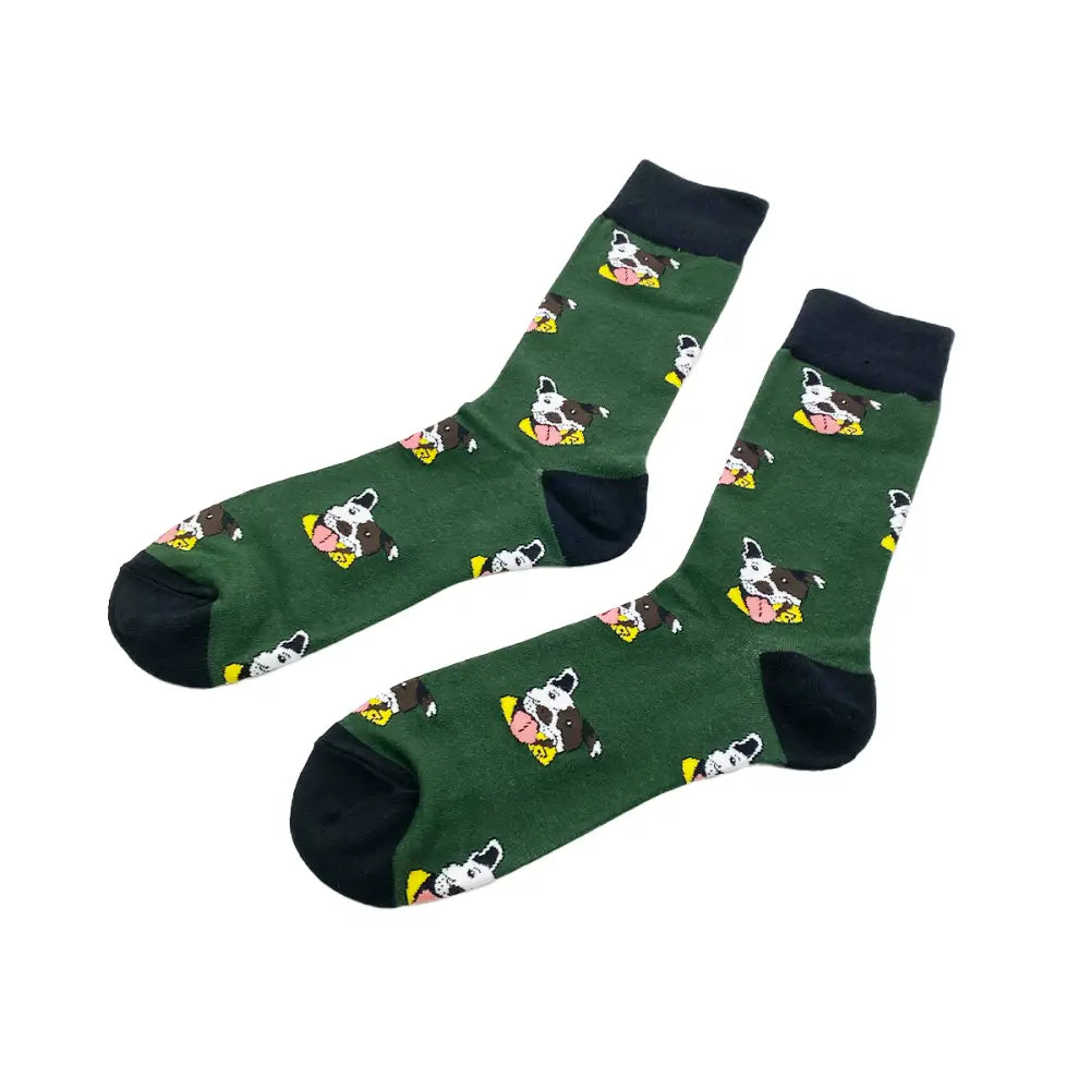 Green Pit Bull Terrier Socks featuring a fun dog pattern, comfortable fit for all sizes