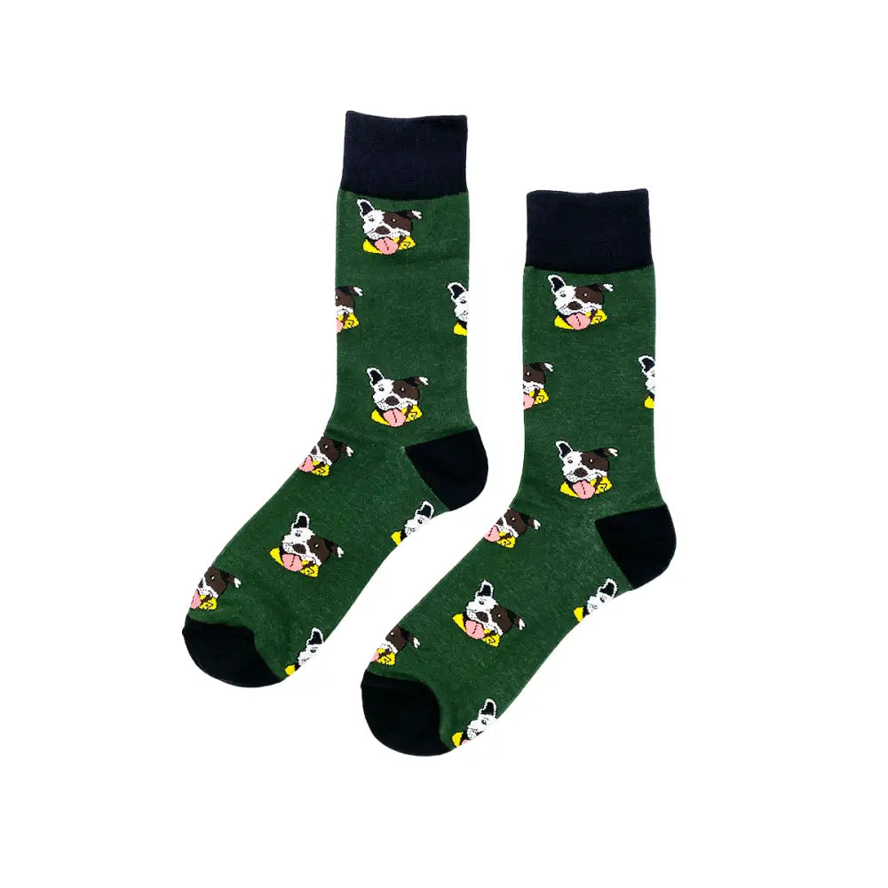 Green Pit Bull Terrier socks with a cute dog pattern, perfect for comfortable wear
