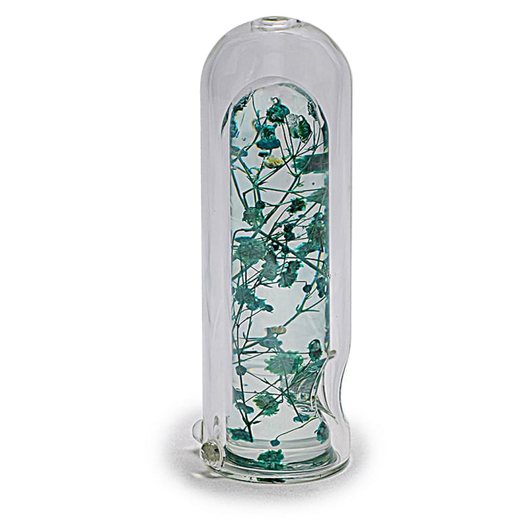 Glass Cylinder With Preserved Green Plant In Capsule Glass Pipe For a Unique Smoking Experience