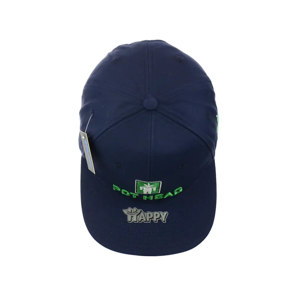 Navy blue Pot Head Leaf Embroidered Snapback Hat made of 100% Cotton