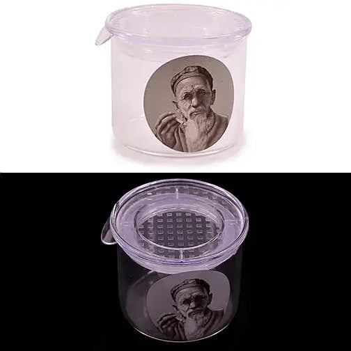 Premium air tight glass jar with engraved bearded man portrait lid