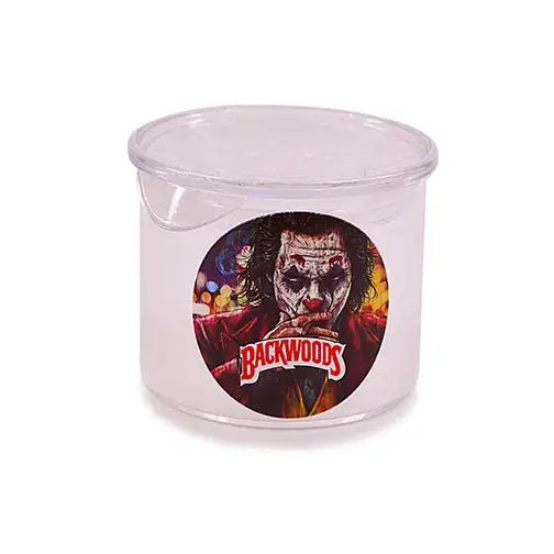 Premium air tight glass jar with Joker Batman sticker and Backwoods logo