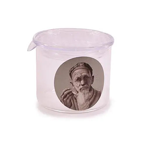 Premium air tight glass jar with elderly man portrait sticker