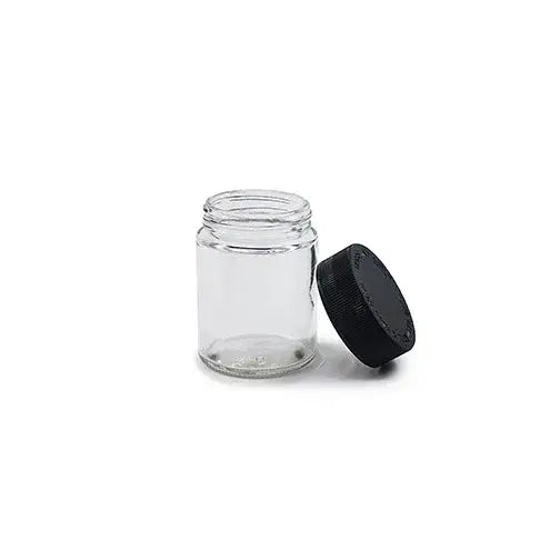 Premium glass jar smoking accessory with clear jar and black lid