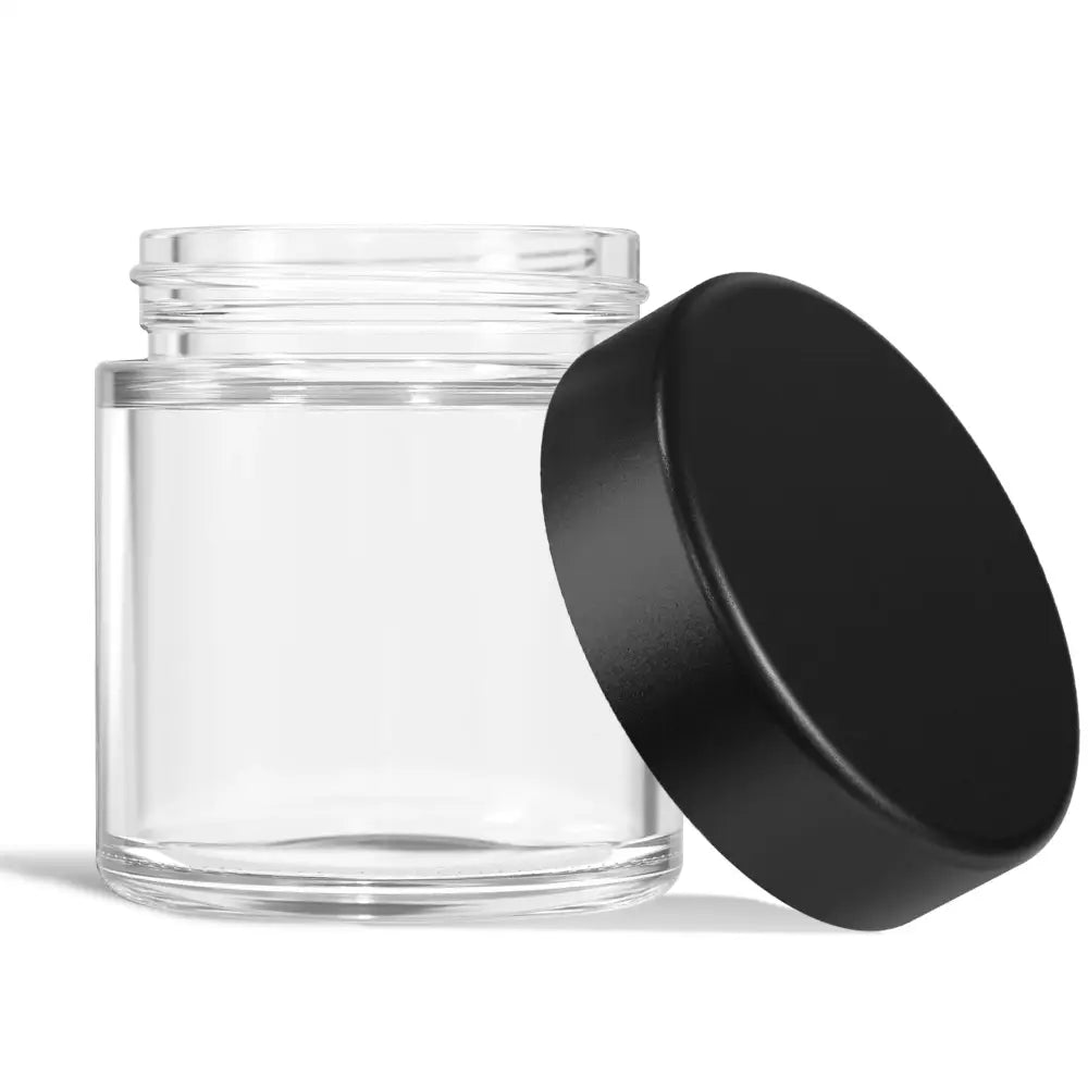 Premium glass jar smoking accessory with clear jar and matte black lid