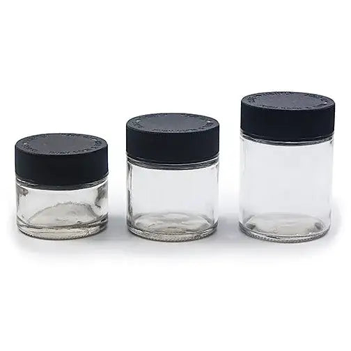 Three premium glass jar smoking accessories, small to large