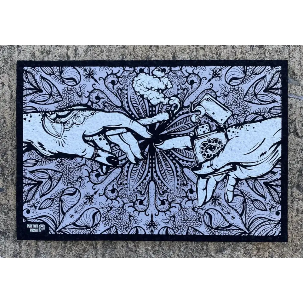 Puff puff pass UV gray moodmat patch with hands and paisley design
