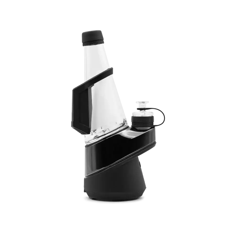 Sleek black and clear glass Puffco Peak travel pack vaporizer