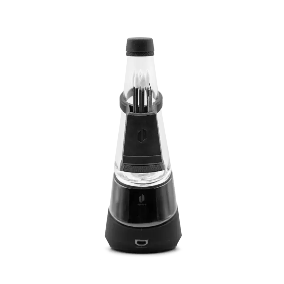 Sleek black Puffco Peak Travel Pack vaporizer with USB port