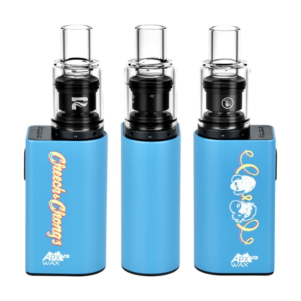 Three Blue Pulsar Apx Wax Vapes With Triple Quartz Atomizer And Glass Mouthpieces
