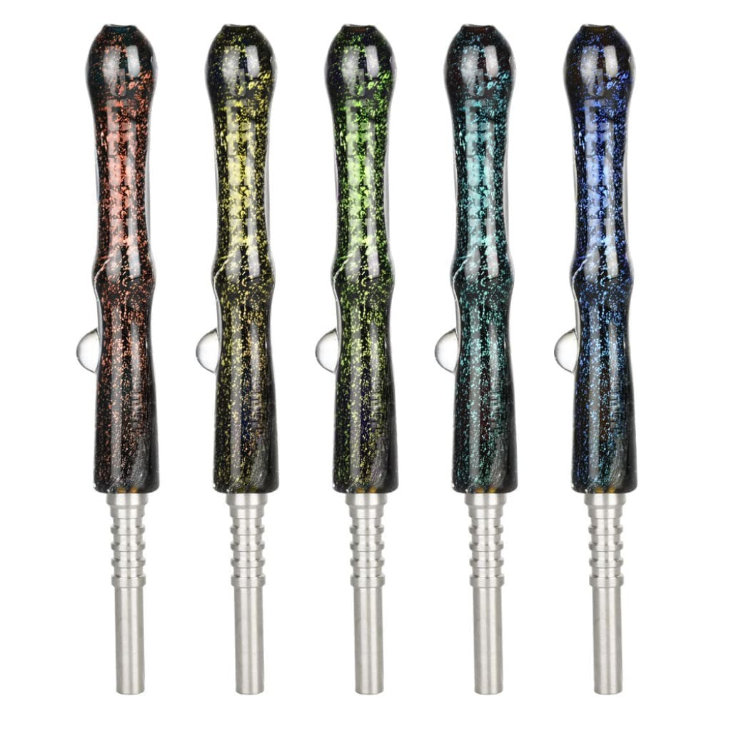 Set Of Five Colorful Pulsar Galaxy Glass Dab Pipes With Dichro Galaxy Design