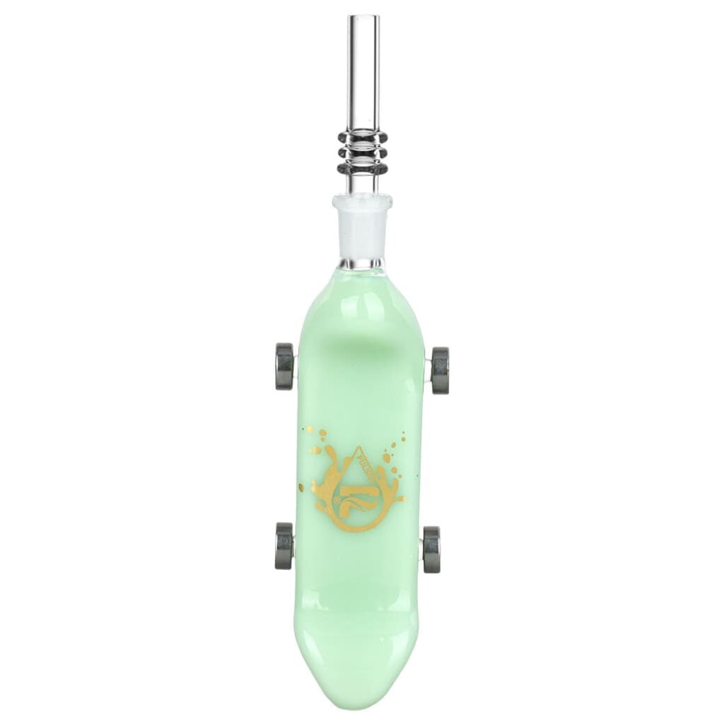Glass Hookah Bottle With Mint Green Liquid For Pulsar Rolling Skateboard Dab Straw