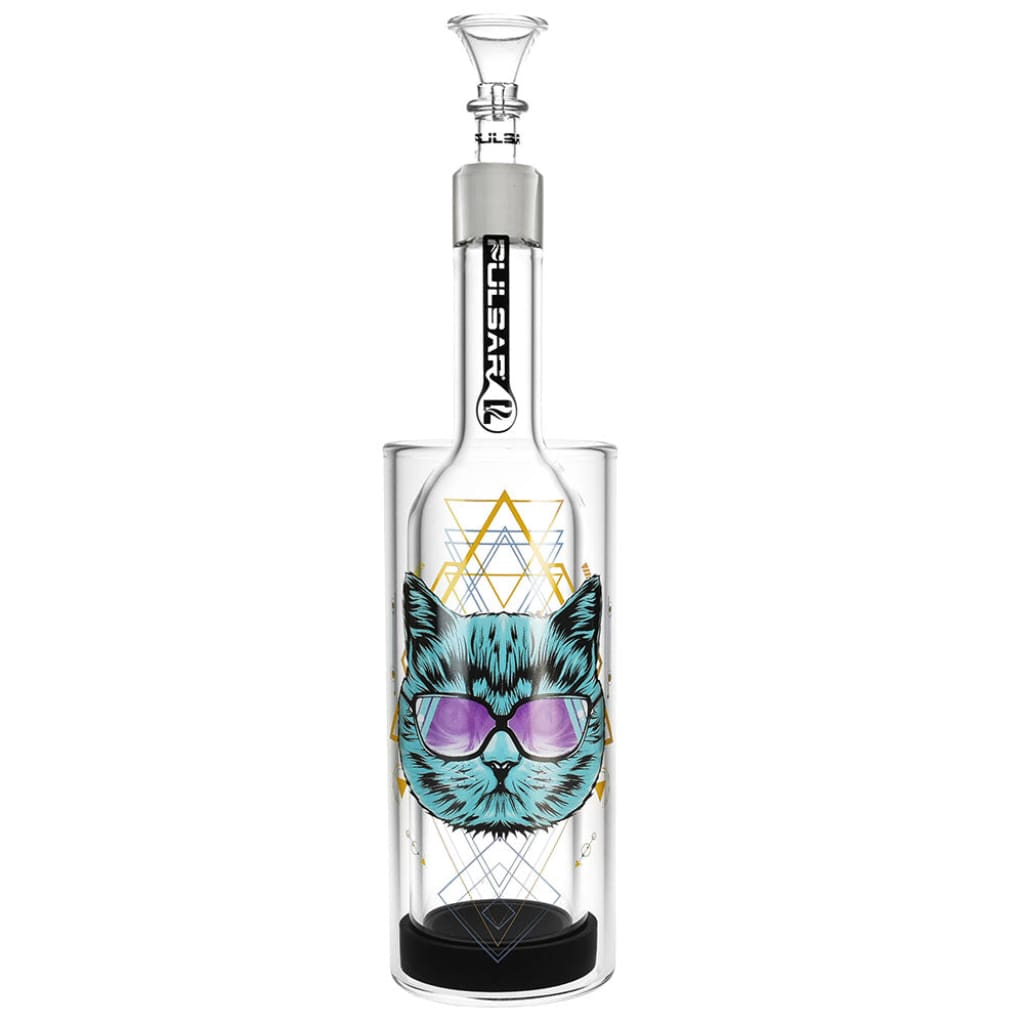 Pulsar Sacred Cat Gravity Water Pipe with teal cat design