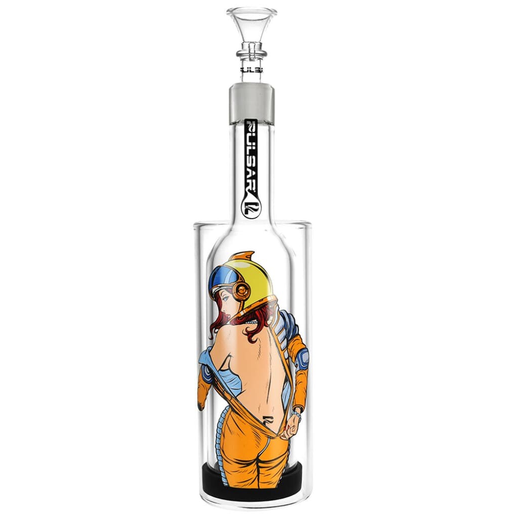 Pulsar Design Series strip gravity water pipe with orange spacesuit bottle art