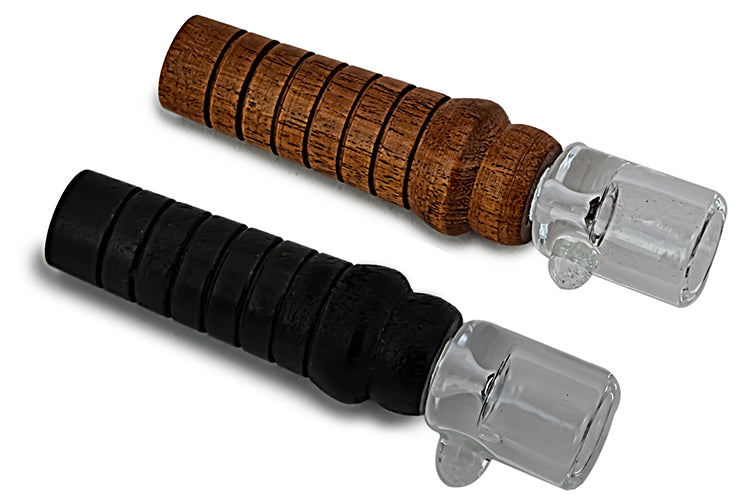 Artisan Glass Chillum Bat with Wood Accent