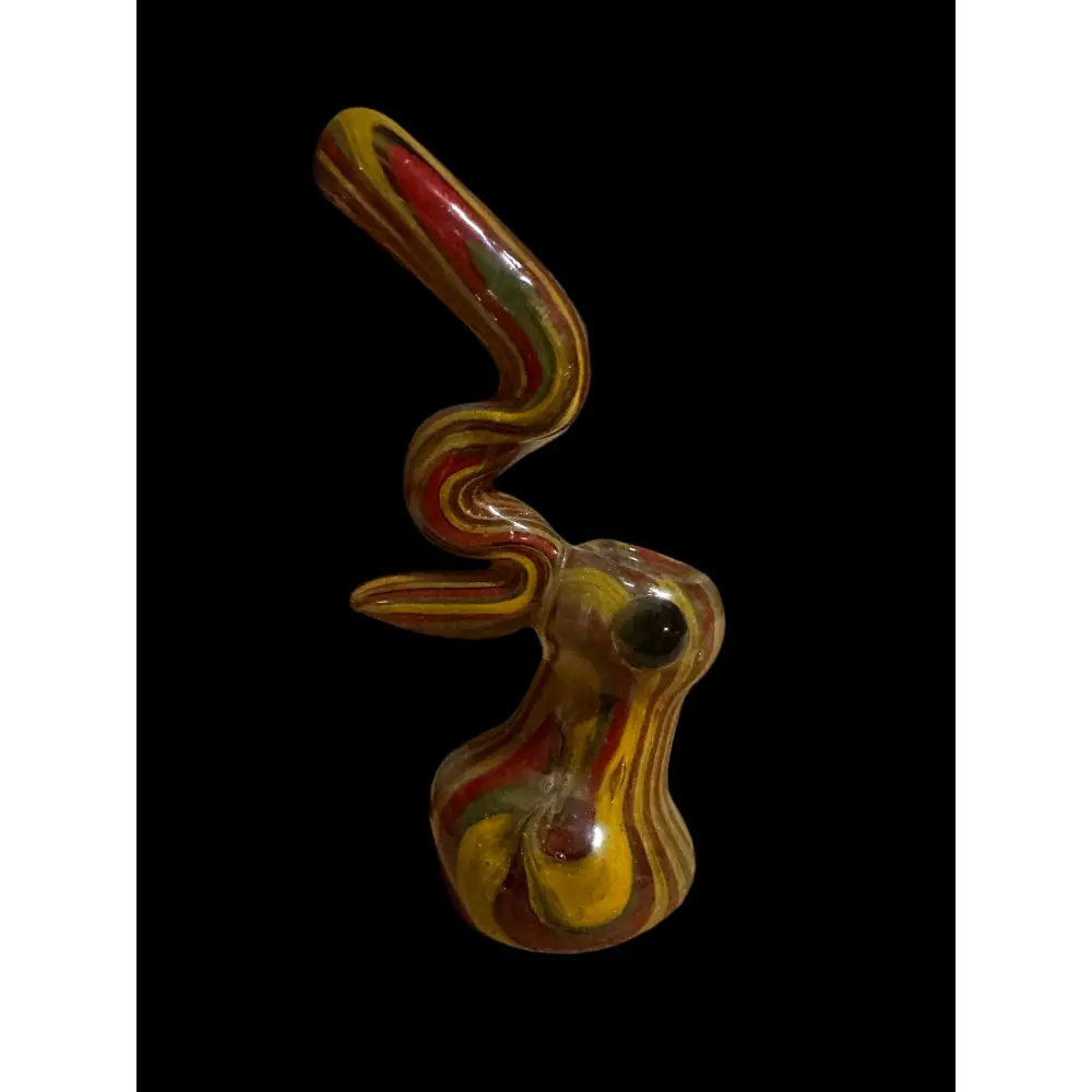 Rasta swirl bubbler glass water pipe: rabbit-shaped with vibrant swirls