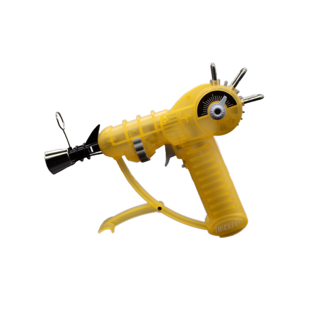 Yellow handheld electric screwdriver with attachments, featuring Glow In The Dark Real Life Ray Gun Torch