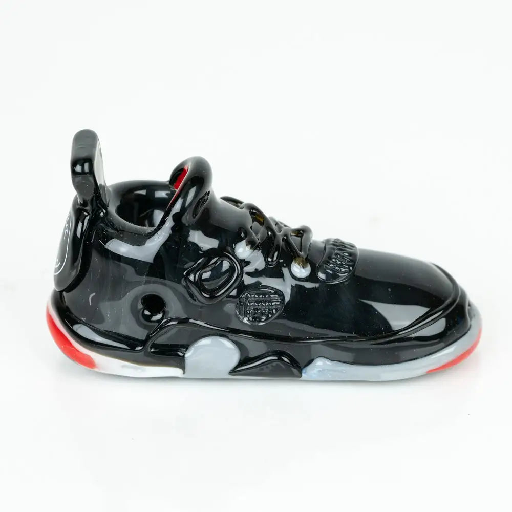 Retro Highz glass hand pipe with black glossy sneaker design