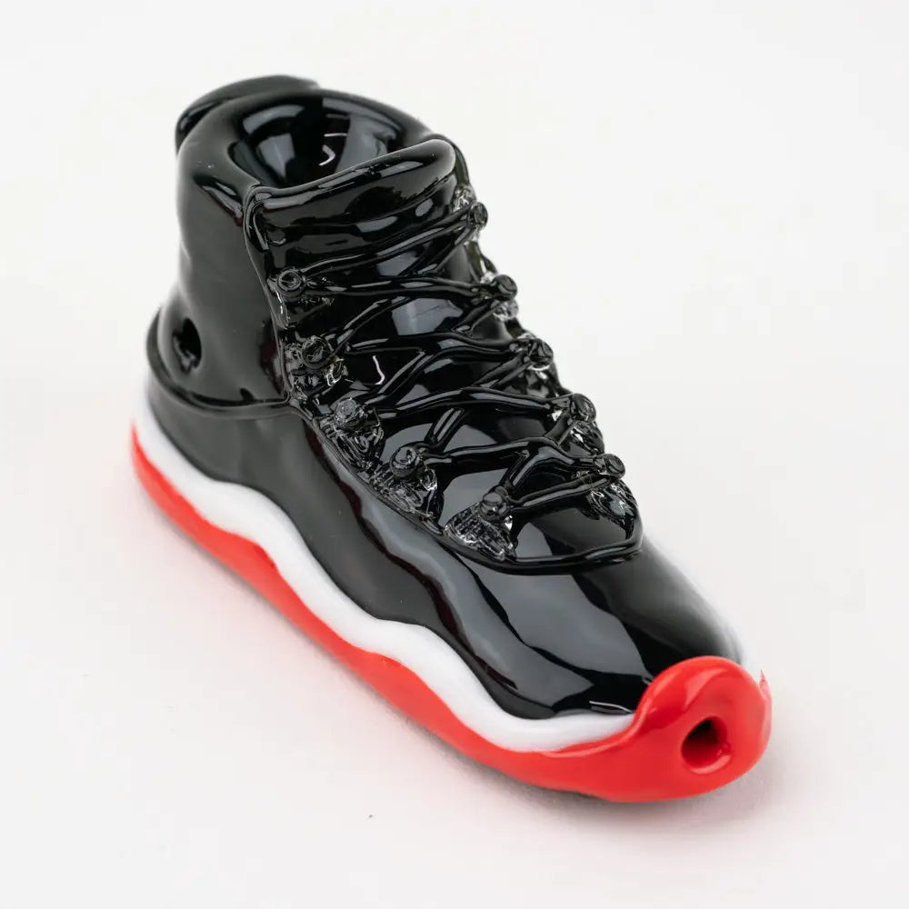 Retro Highz glass hand pipe: black and red sneaker shape with white midsole