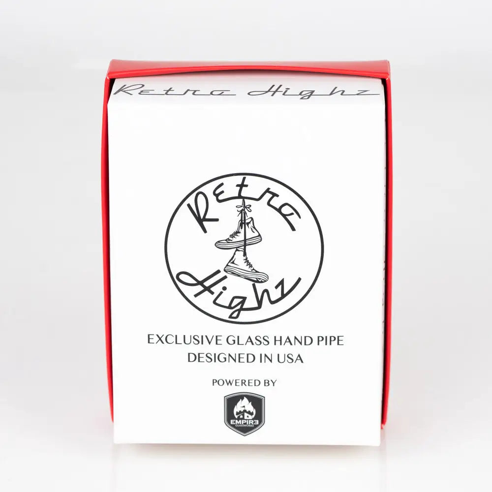 Red and white box for Retro Highz V2 White glass water pipes and vaporizers