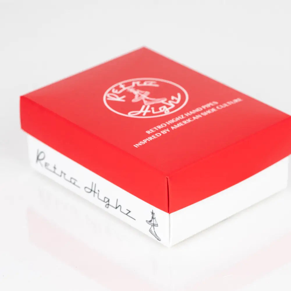 Red and white box for Retro Highz V2 White glass water pipes or vaporizers