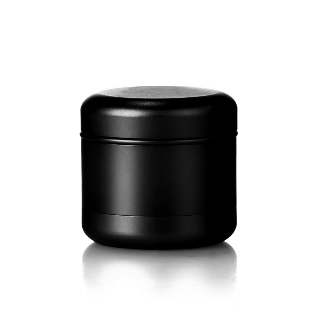 Matte black cosmetic jar with rounded lid for Lion Rolling Circus hemp wraps or dab rig