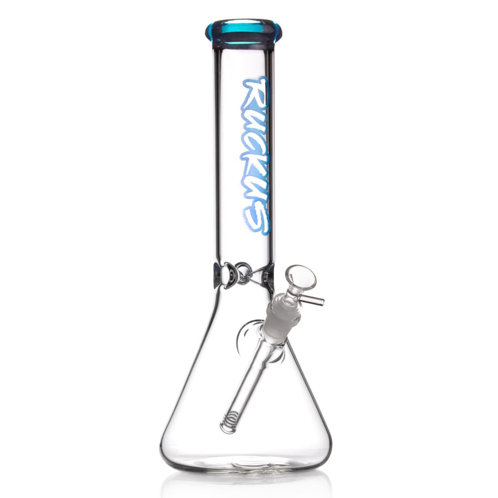 Ruckus Glass Lip Beaker Bong with Diffused Downstem and blue accent on top