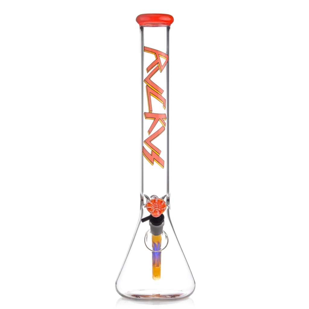 Ruckus Glass Slayer Series Limited Edition Beaker Bong with ROOR logo and colorful stem