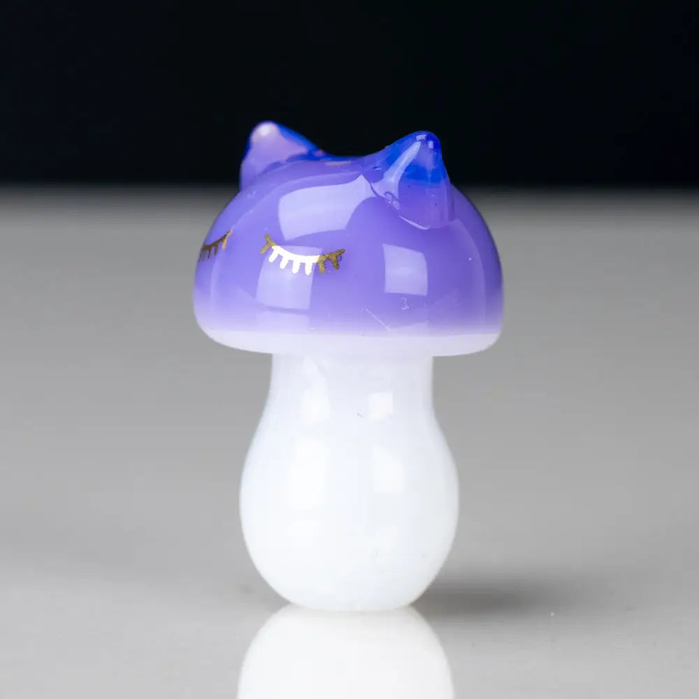 Purple sakibomb kitty head carb cap with translucent mushroom figurine