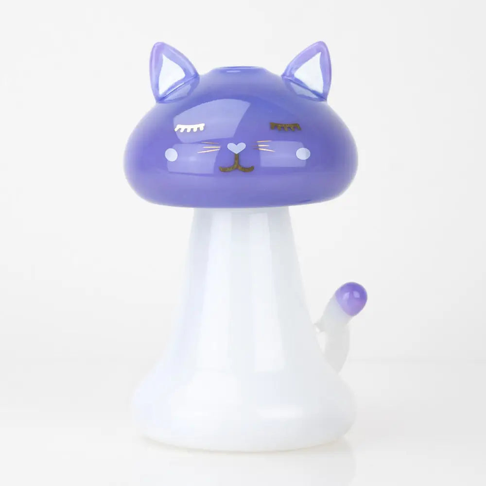 Shroom kitty mini purple glass cat mushroom lamp with heart nose