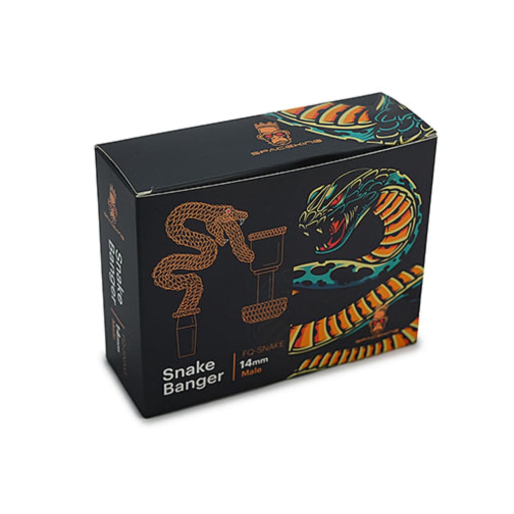 Black Box With Colorful Snake Artwork Labeled ’snake Banger 14mm Male’ - Space King Snake Set