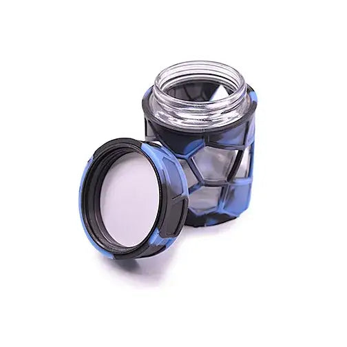 Space King stackable sili glass jar with blue geometric pattern