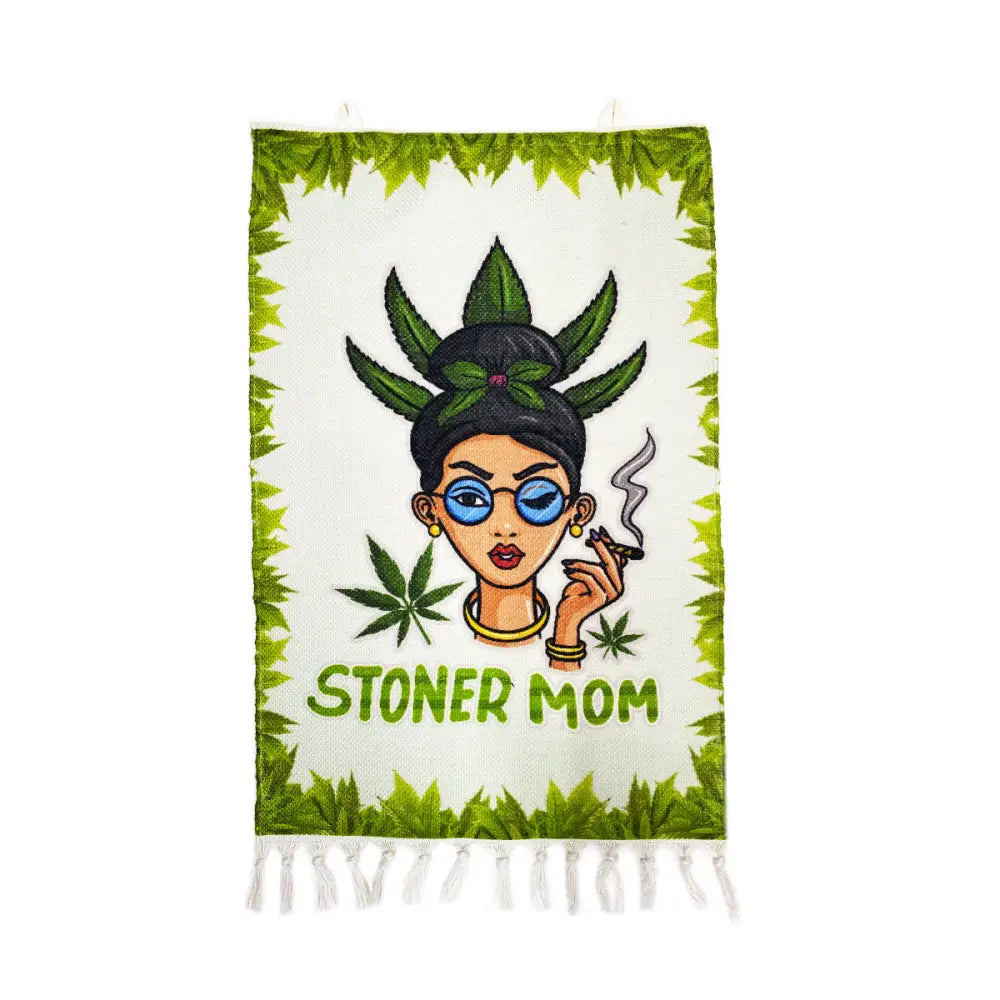 Stoner Mom Art White Woven Tapestry with Smokerolla Magazine Decor
