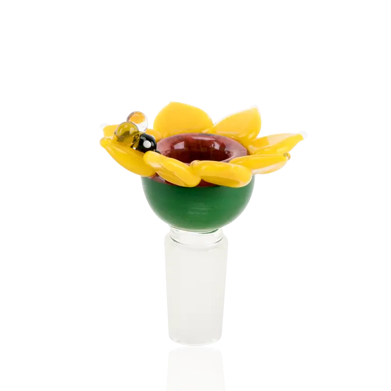 Empire Glassworks vibrant yellow sunflower glass bowl piece with bee
