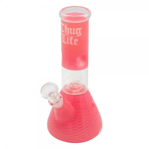Thug life pink geometric glass water pipe with chug life text