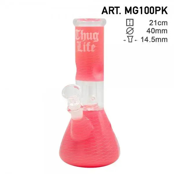 Thug Life Pink Geometric Glass Water Pipe with chug lite branding
