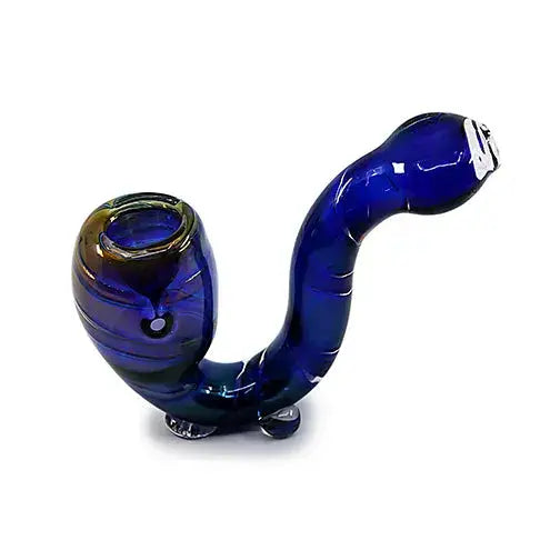 Twisted Perfection cobalt blue glass hand pipe with amber highlights