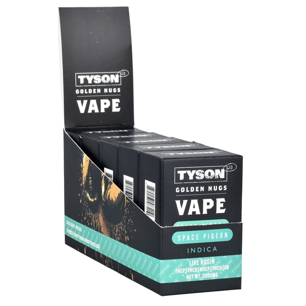 Tyson Golden Nugs live rosin disposable vape in Space Pigeon Indica flavor from Tyson 2.0 Collection
