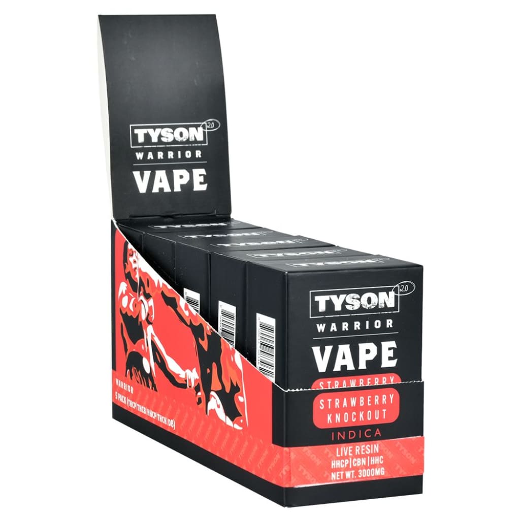Display Box Of Tyson Warrior Live Resin Disposable Vapes - Strawberry Flavor High Potency