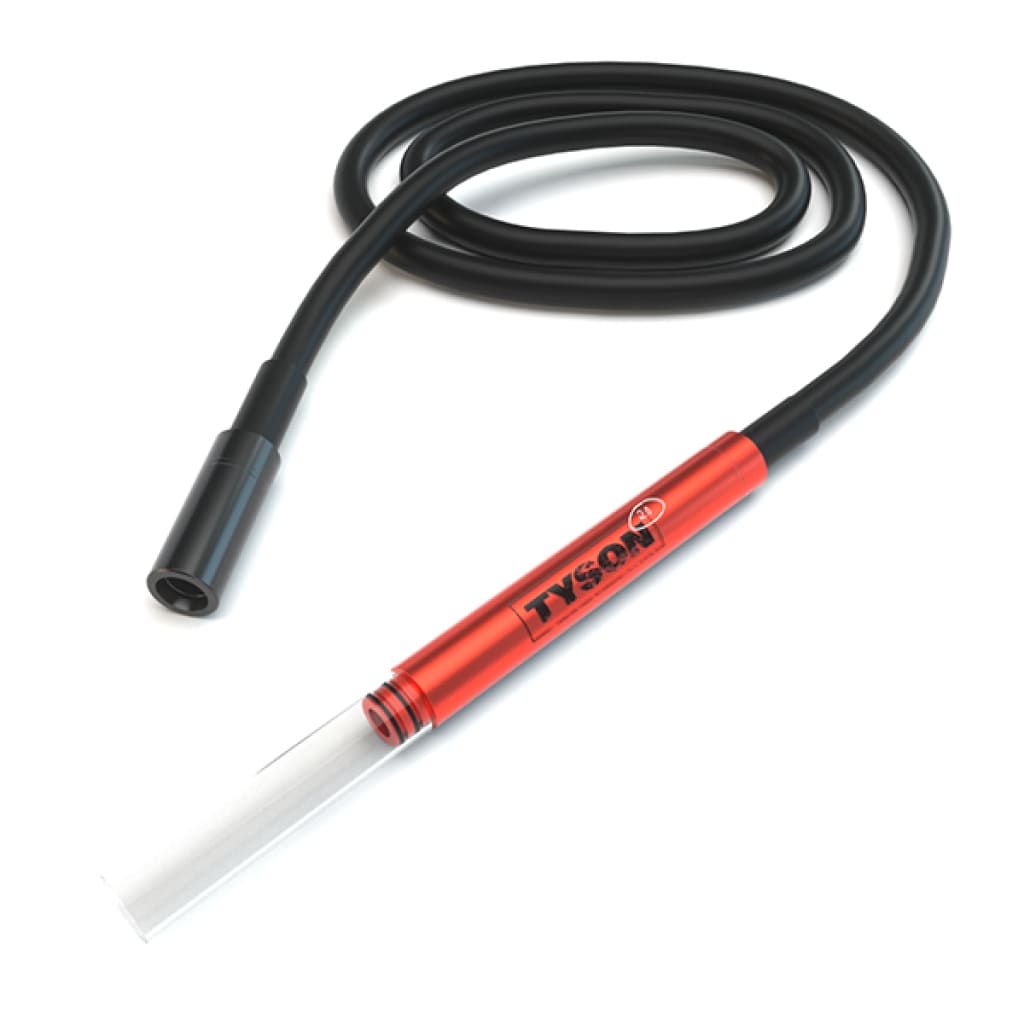 Red and black Mike Tyson Stündenglass Gravity Infuser inspection tool with flexible cable
