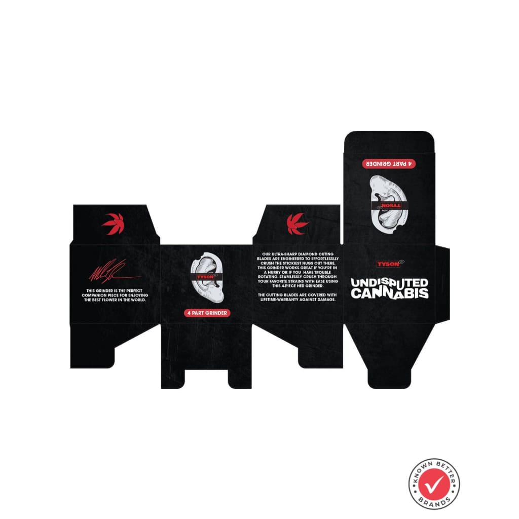 Tyson 2.0 Undisputed 4-part grinder in black cardboard packaging