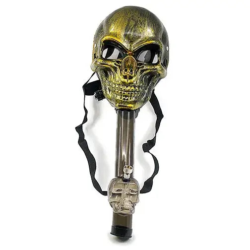 Underground gas mask glass pipe with golden skull hookah and black straps